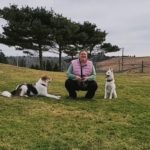 Dog trainer, Lori-Lee Regimbald in Darlings Lake Nova Scotia, near Yarmouth, with her two rescue dogs Casey and Kitchi.