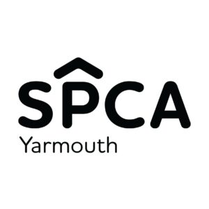 SPCA Yarmouth logo with SPCA in large uppercase black letters, with a roof symbol on top of the "P" and smaller black "Yarmouth" underneath and to the left, also in black