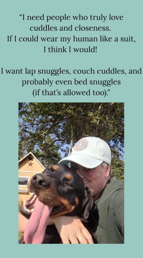 Luna really just wants to be close to her people, loved and cuddled as much as humanly possible